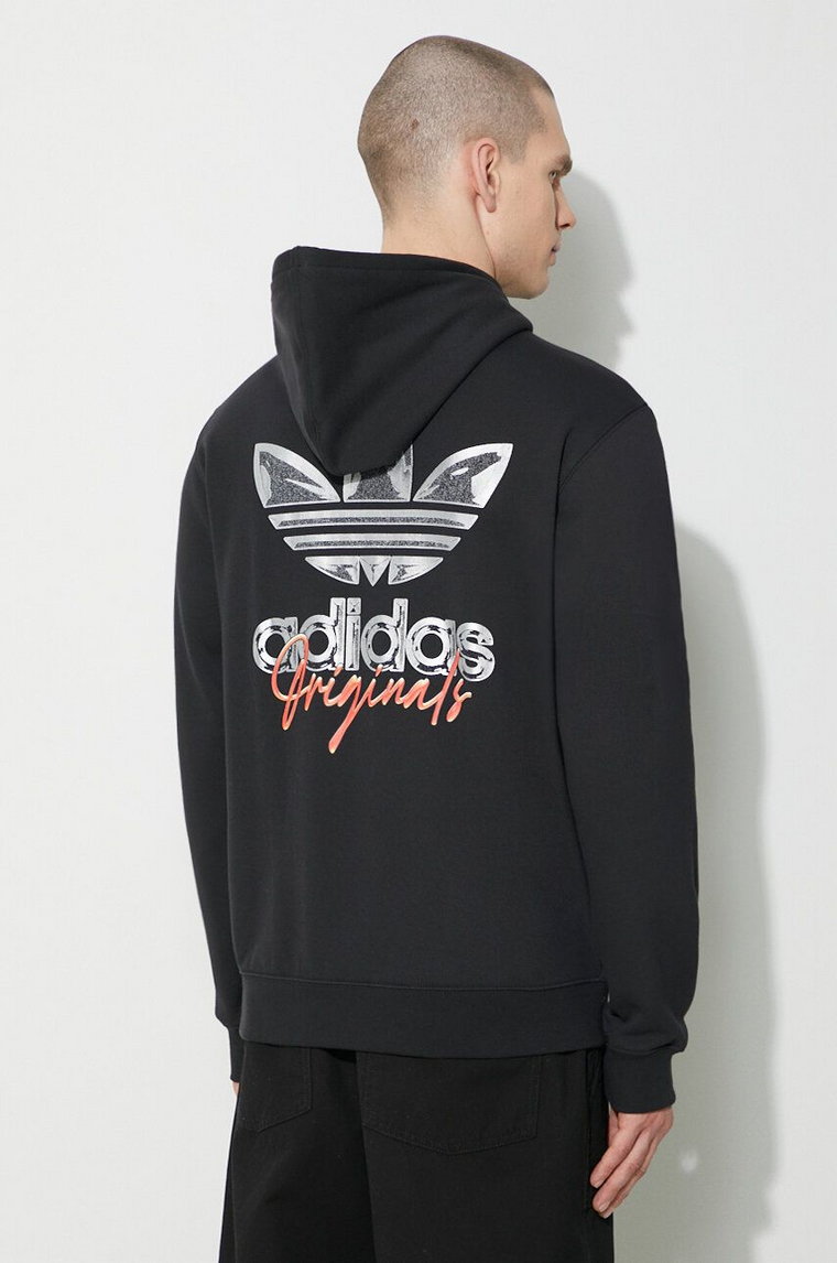 adidas Originals bluza bawełniana męska kolor czarny z kapturem z nadrukiem IM9678