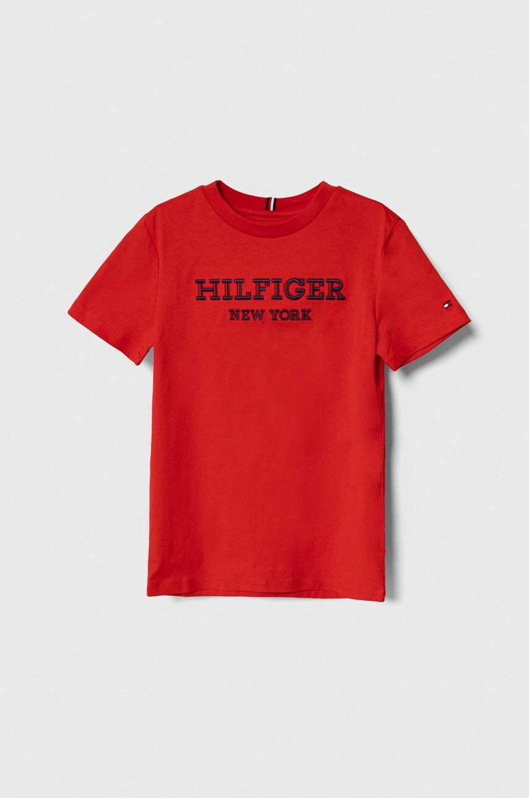 Tommy Hilfiger t-shirt bawełniany dziecięcy kolor czerwony z aplikacją