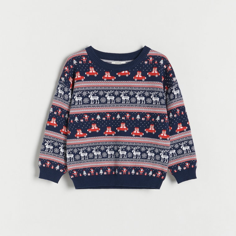 Reserved - Żakardowy sweter ze świątecznym wzorem - granatowy