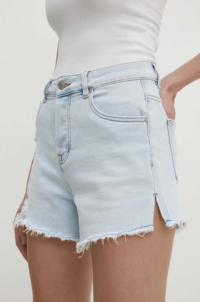 Answear Lab szorty jeansowe damskie kolor niebieski gładkie high waist