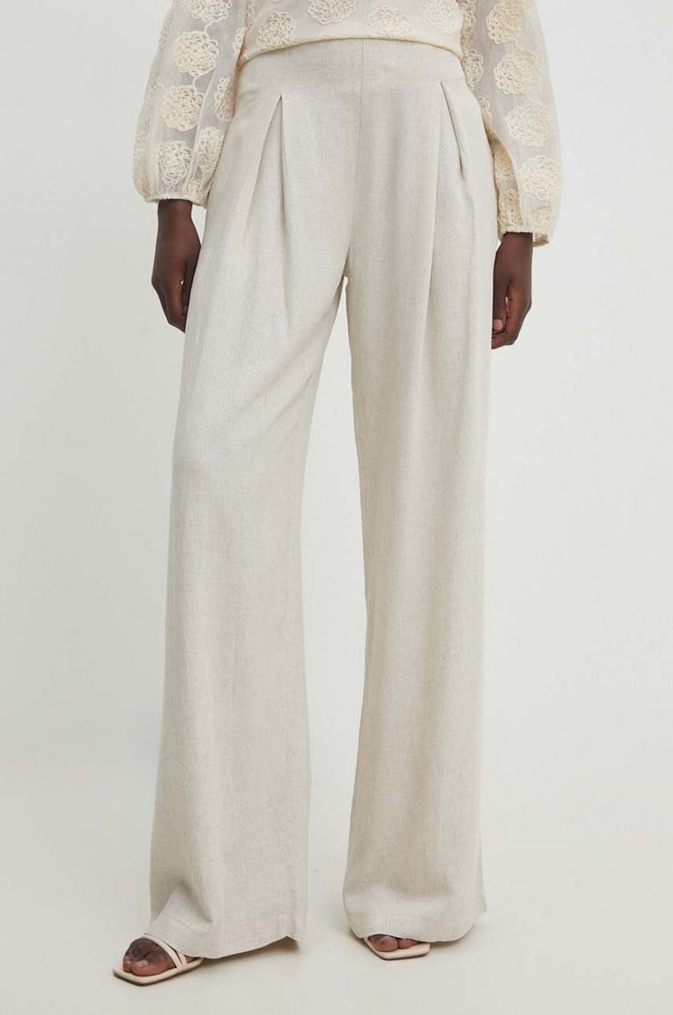 Answear Lab spodnie z lnem kolor beżowy szerokie high waist