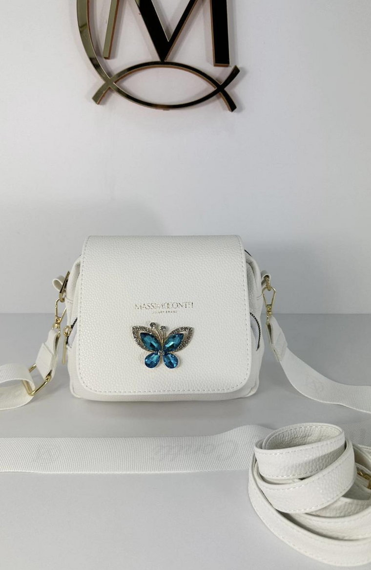 Torebka listonoszka kryształowy motyl MASSIMO CONTTI biała