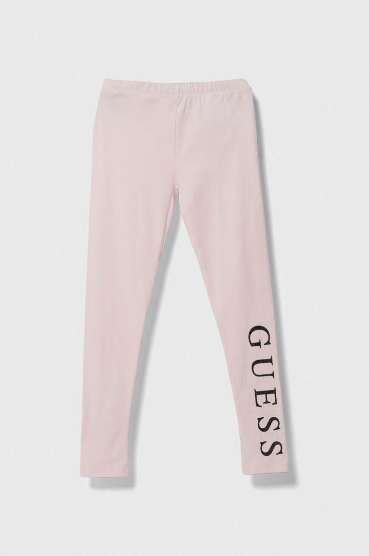 Guess legginsy dziecięce kolor różowy z nadrukiem