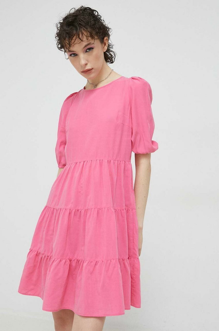 HUGO sukienka kolor różowy mini rozkloszowana