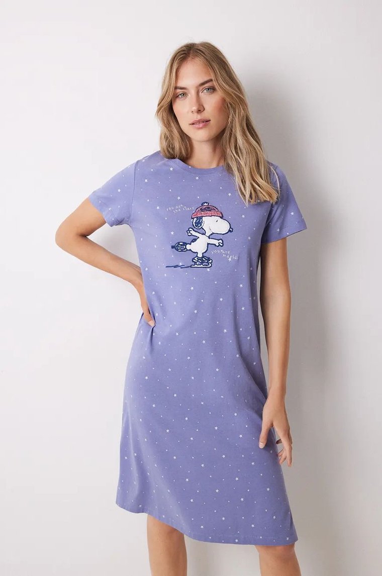 women'secret koszula nocna bawełniana SNOOPY kolor fioletowy bawełniana 4448055