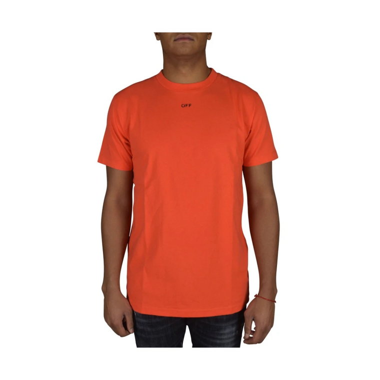 Pomarańczowy T-shirt z okrągłym dekoltem i ikonicznymi strzałkami Off White