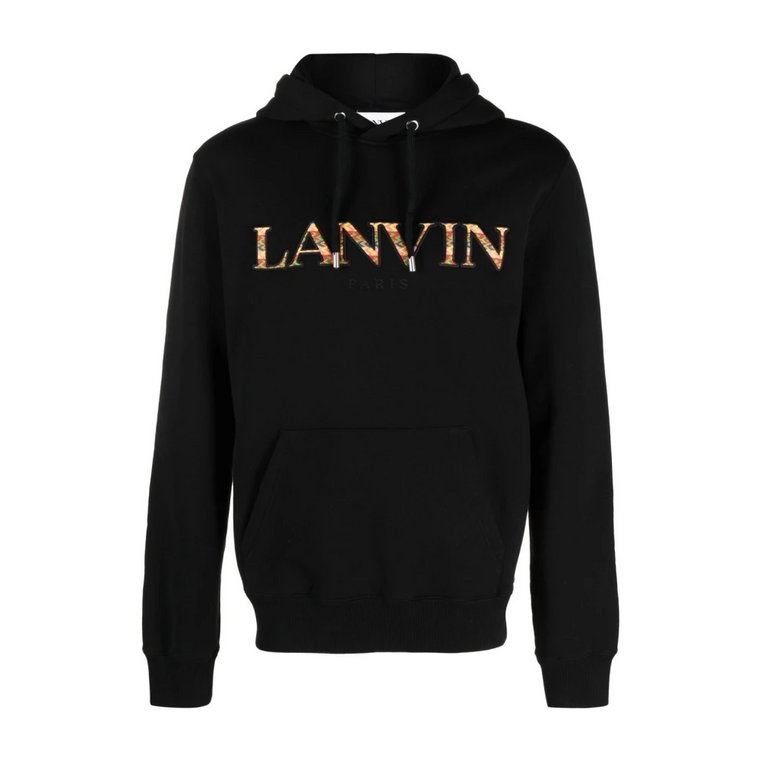 Czarny sweter z kapturem z bawełny z haftowanym logo Lanvin