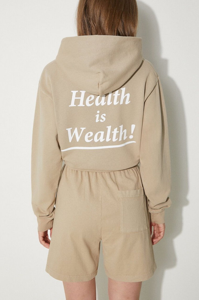 Sporty & Rich bluza bawełniana Health Is Wealth damska kolor beżowy z kapturem z nadrukiem WS066S405HE