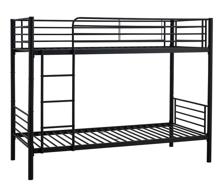 Czarne metalowe łóżko piętrowe młodzieżowe 90x200 - Apis