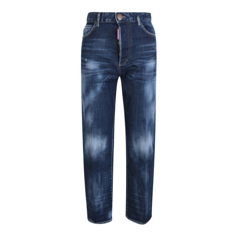 Niebieskie zniszczone jeansy z wysokim stanem Dsquared2