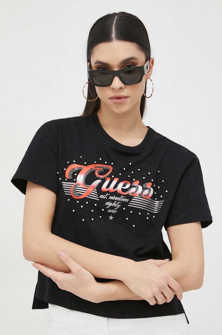 Guess t-shirt bawełniany kolor czarny