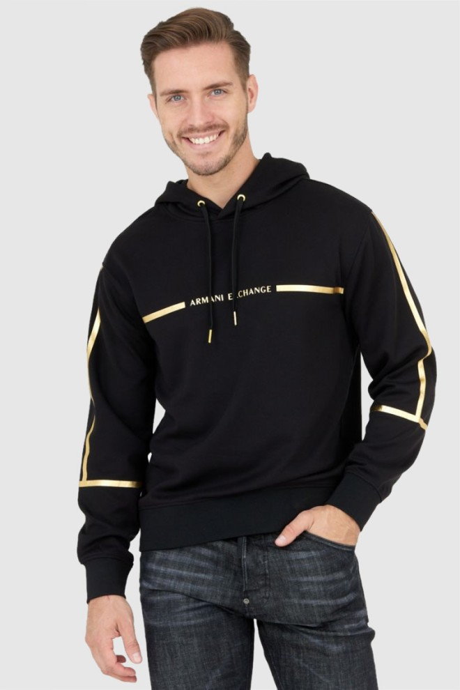 ARMANI EXCHANGE Czarna bluza męska z kapturem ze złotym logo