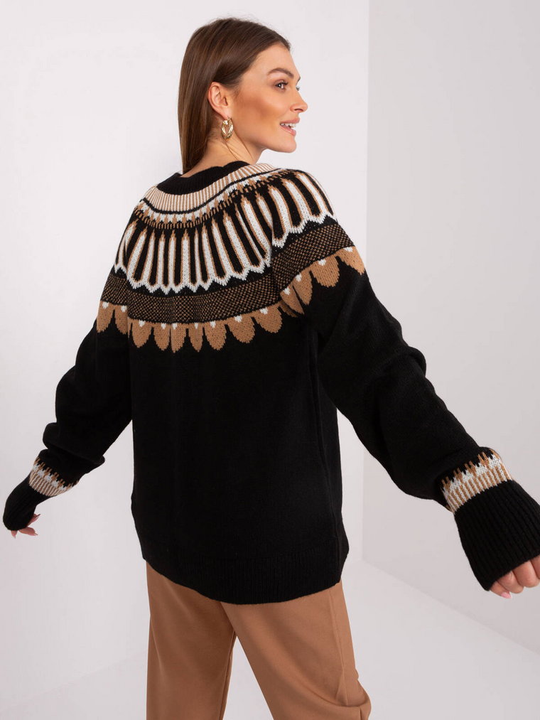 Sweter klasyczny czarny casual dekolt stójka rękaw długi
