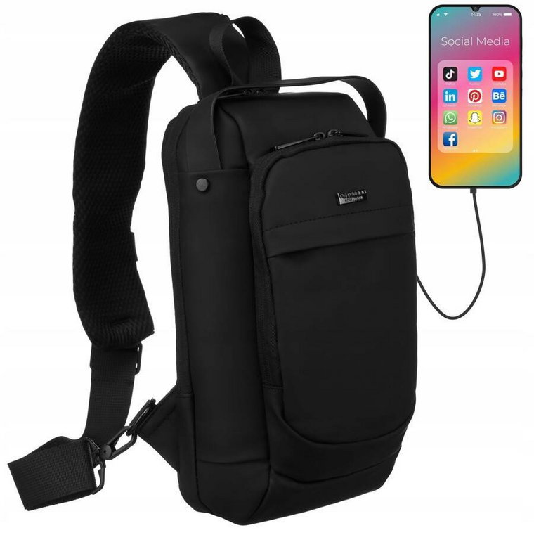 Solidny plecak-saszetka na ramię z portem USB - czarny