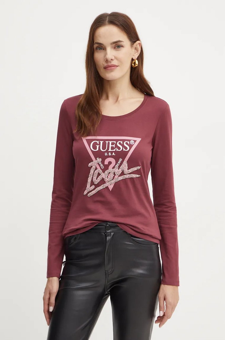 Guess longsleeve bawełniany kolor bordowy W4BI21 I3Z14