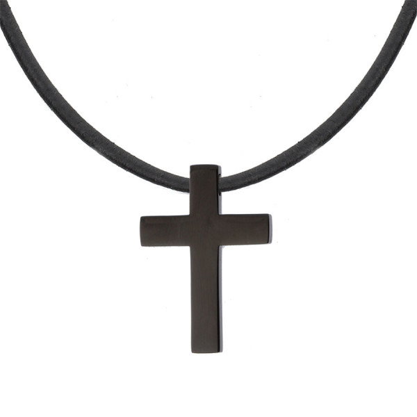 Elegancki naszyjnik z krzyżykiem  czarny krzyż ze stali szlachetnej na czarnym rzemieniu