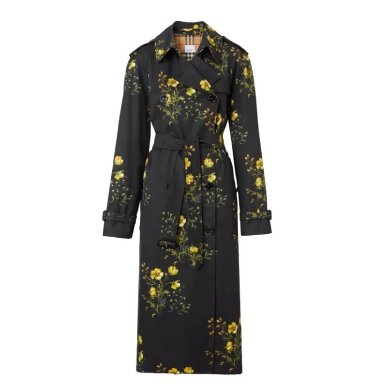 Czarny Trench Coat z nadrukiem Waterloo Floral Burberry