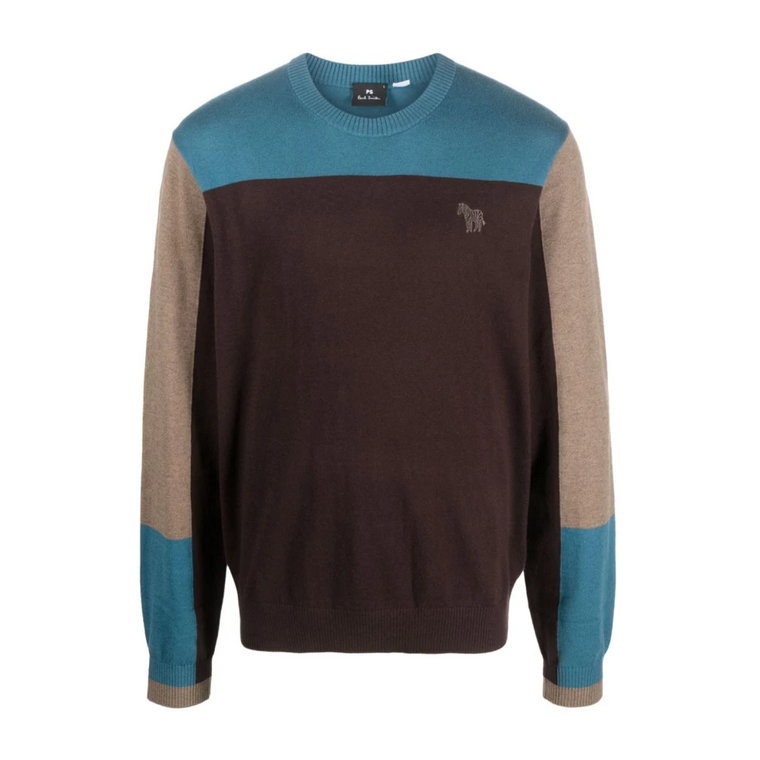 Sweter w kolorowe bloki z haftowanym logo PS By Paul Smith