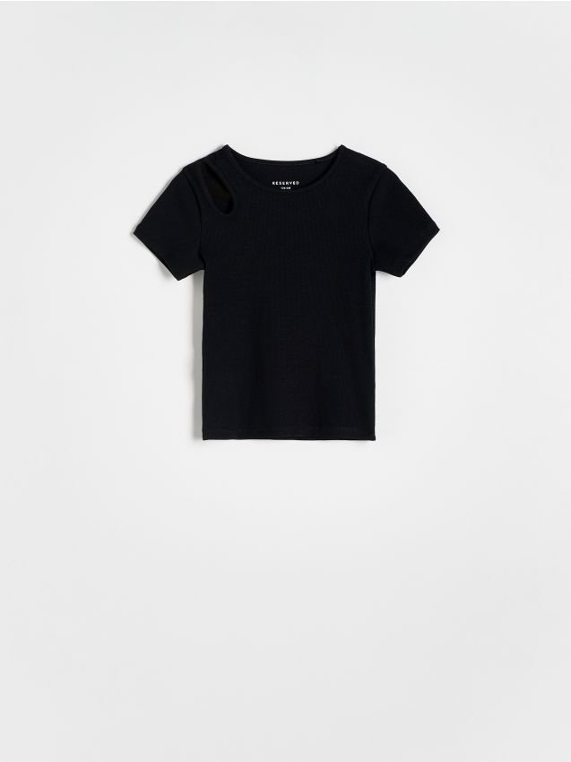 Reserved - T-shirt z ozdobnym wycięciem - czarny