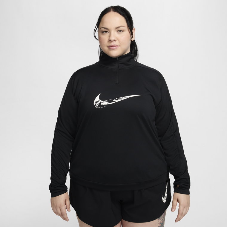 Damska warstwa środkowa z zamkiem 1/4 Dri-FIT Nike Swoosh (duże rozmiary) - Czerń