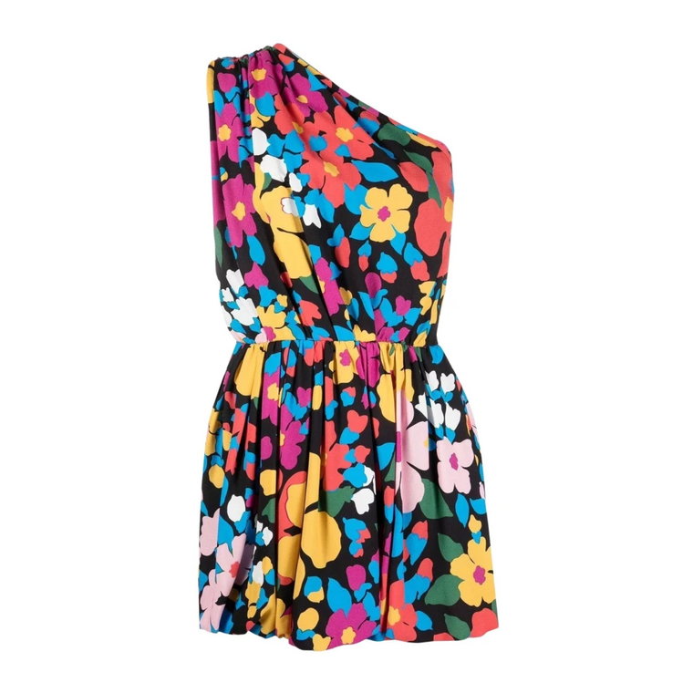 Asymetryczna Sukienka z Kwiatowym Wzorem Saint Laurent