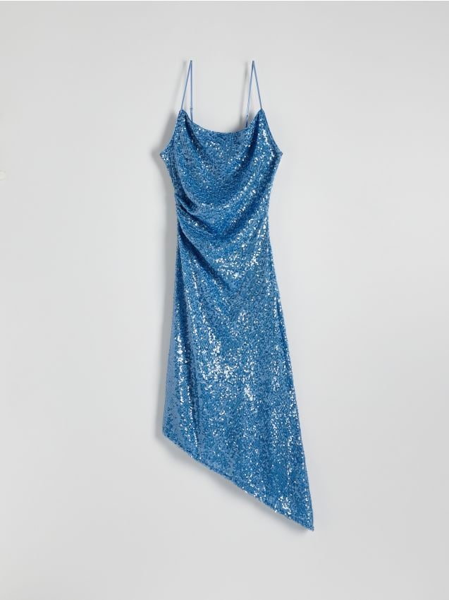 Reserved - Asymetryczna sukienka maxi z cekinami - jasnoniebieski