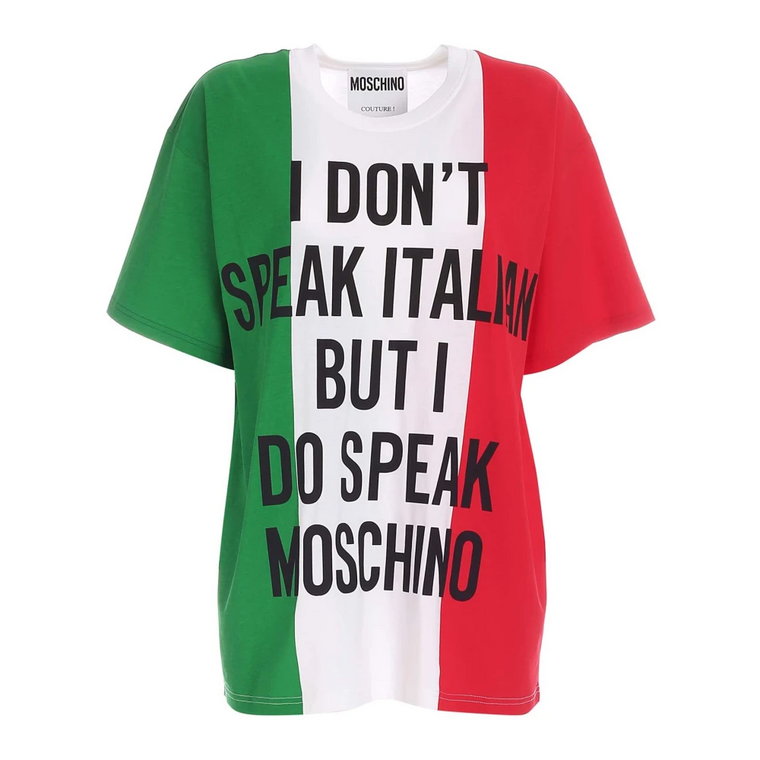 Kolorowy T-shirt z napisem Moschino