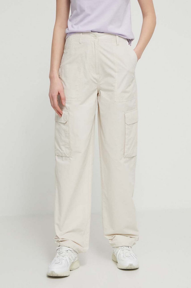 Tommy Jeans spodnie damskie kolor beżowy proste high waist DW0DW17769