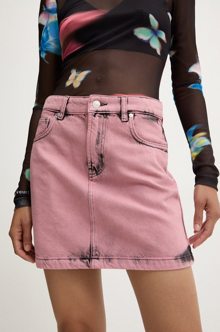 Moschino Jeans spódnica jeansowa kolor różowy mini prosta 0102.8222