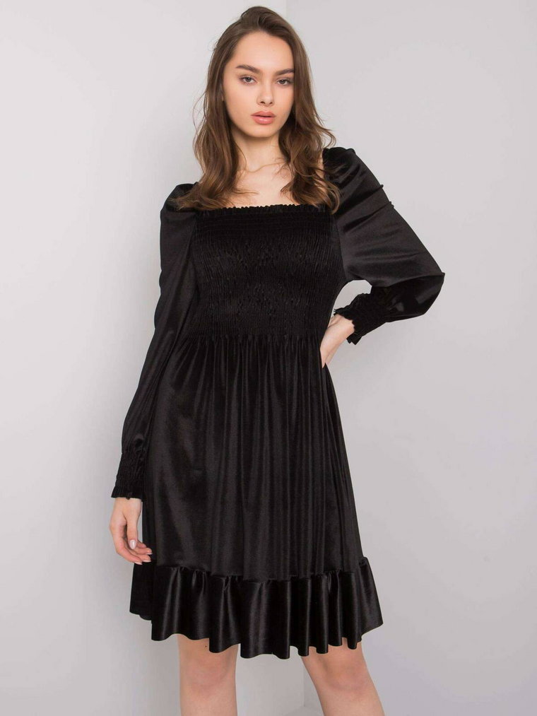 Sukienka z falbaną czarny casual codzienna dekolt kwadratowy rękaw długi długość mini falbana