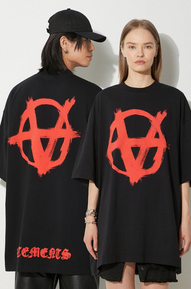 VETEMENTS t-shirt bawełniany Double Anarchy kolor czarny z nadrukiem UE64TR990BR