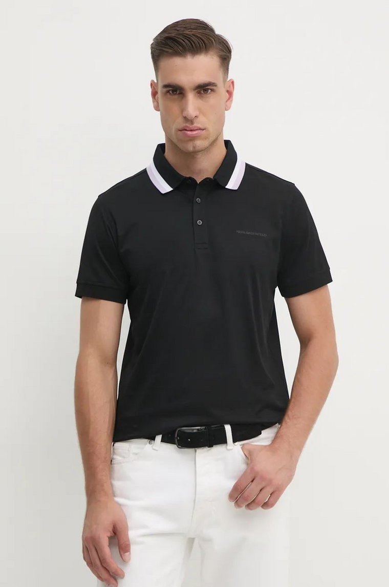 Karl Lagerfeld polo bawełniane kolor czarny gładki 542200.745003