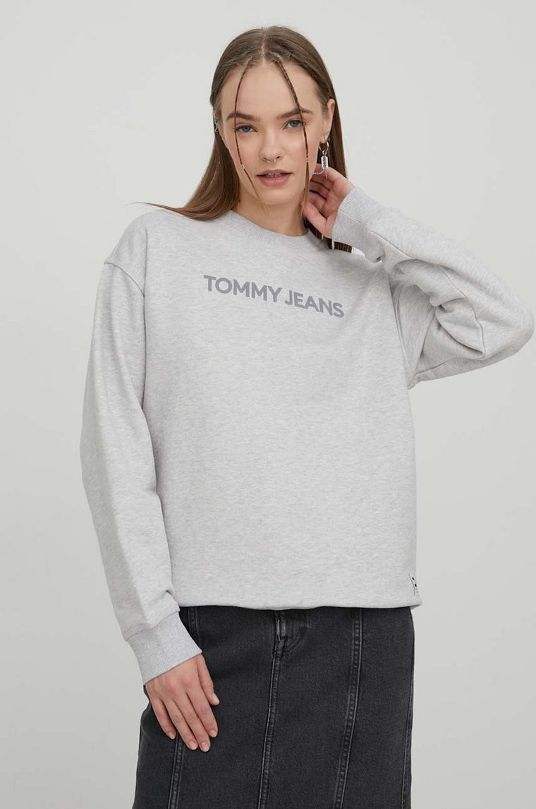 Tommy Jeans bluza bawełniana damska kolor szary z nadrukiem DW0DW17327