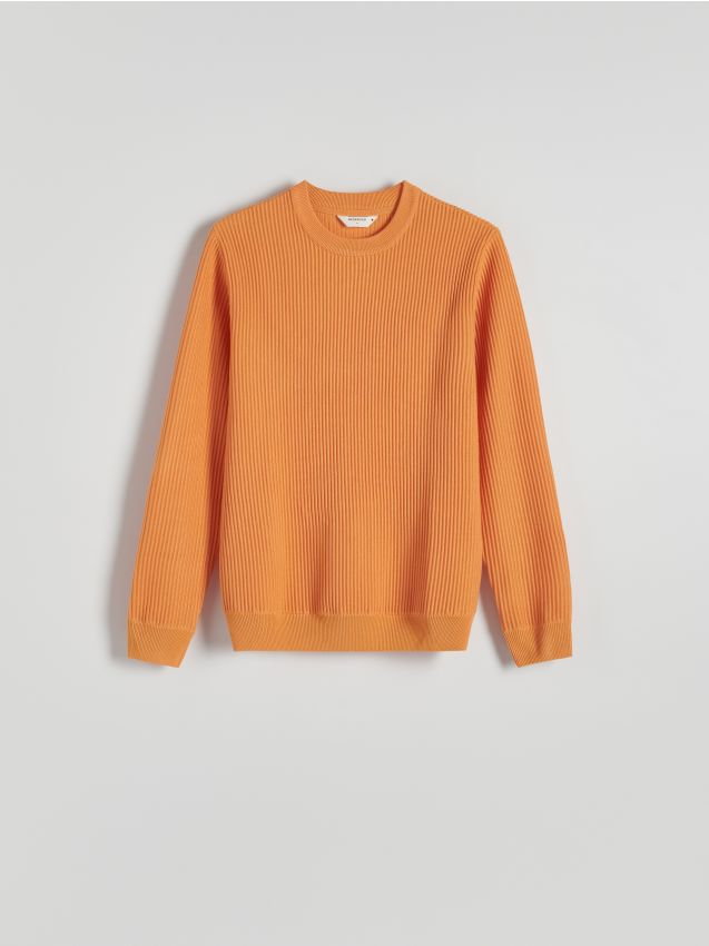 Reserved - Sweter w prążek - pomarańczowy