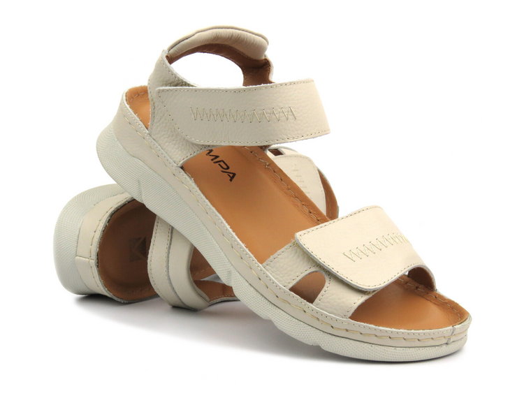 Skórzane sandały damskie - Kampa K933, beżowe