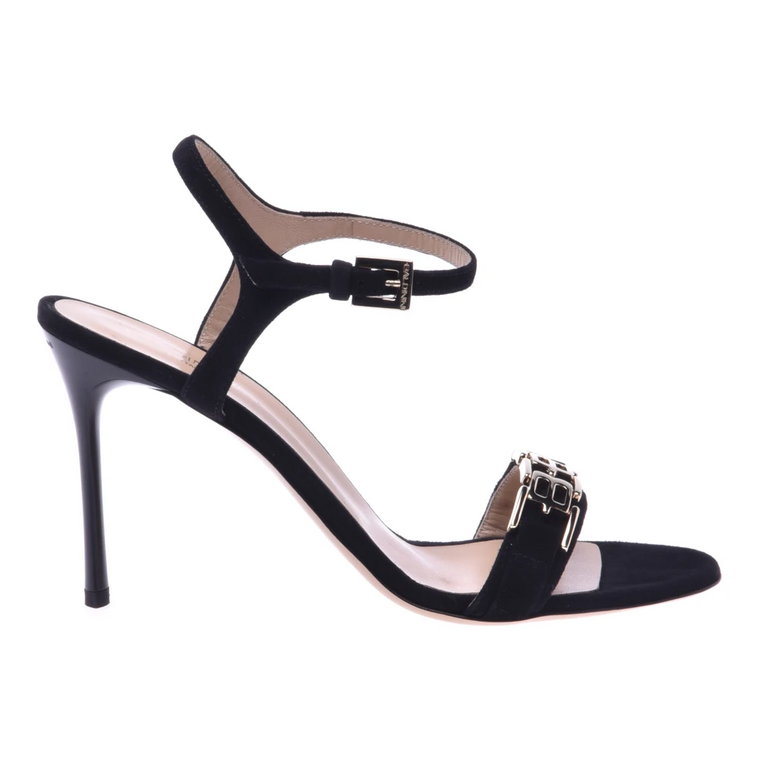 Sandals with czarny suede heel Baldinini