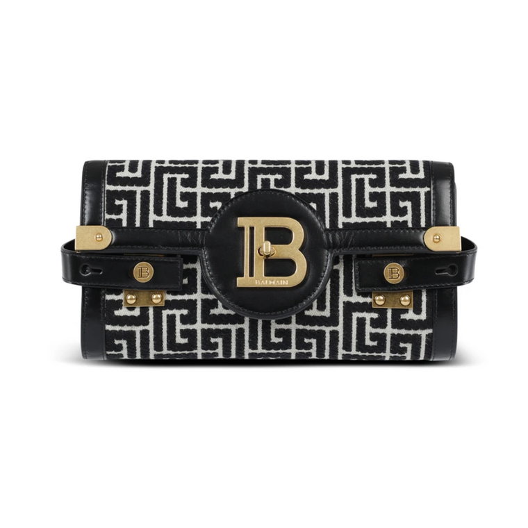 B-Buzz 23 leather clutch bag with jacquard monogram Balmain