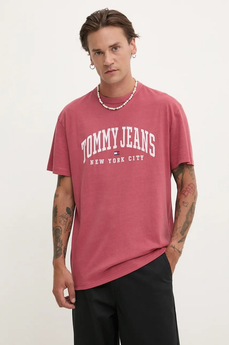 Tommy Jeans t-shirt bawełniany męski kolor czerwony z nadrukiem DM0DM19699