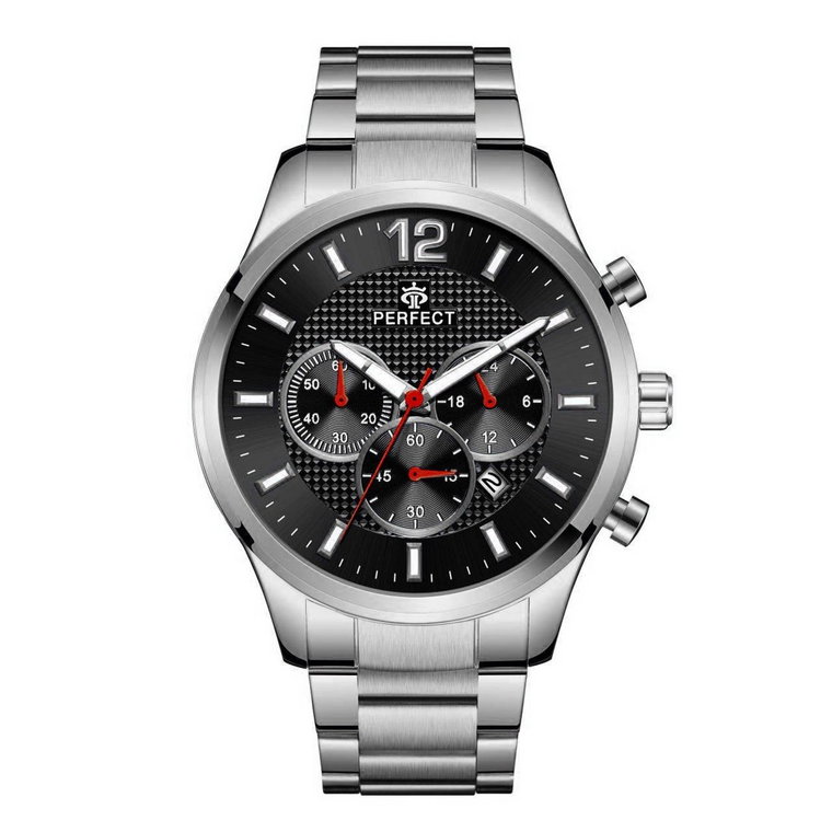 Srebrny elegancki zegarek męski bransoleta duży solidny Perfect CH01M