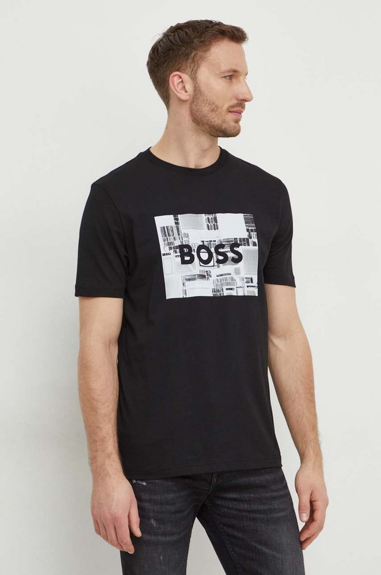 Boss Orange t-shirt bawełniany męski kolor czarny z nadrukiem