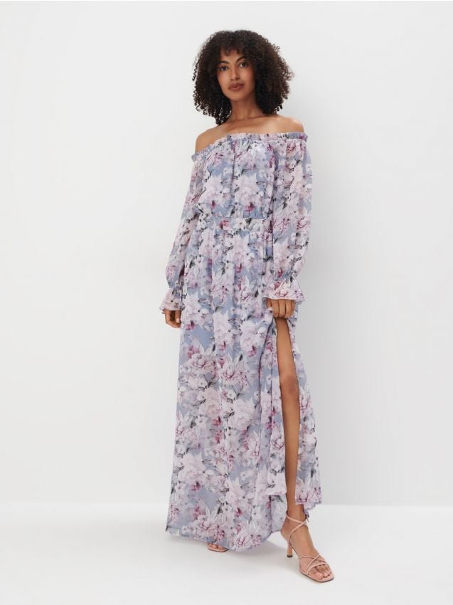 Mohito - Fioletowa sukienka maxi z odkrytymi ramionami - fioletowy