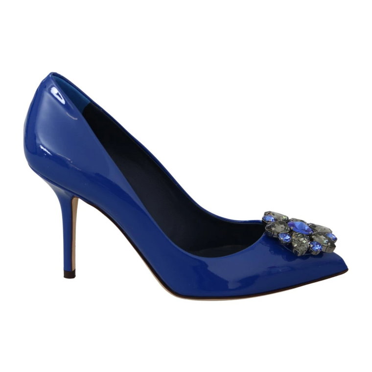 Blue Leather Crystal Heels Pumps Shoes Dolce & Gabbana