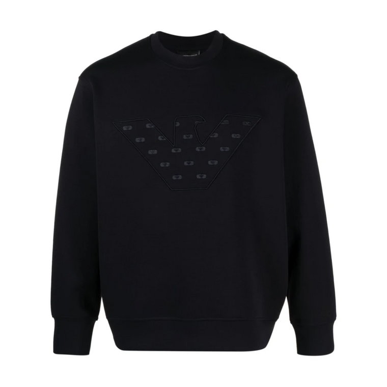 Niebieski Sweter z Haftowanym Logo Emporio Armani