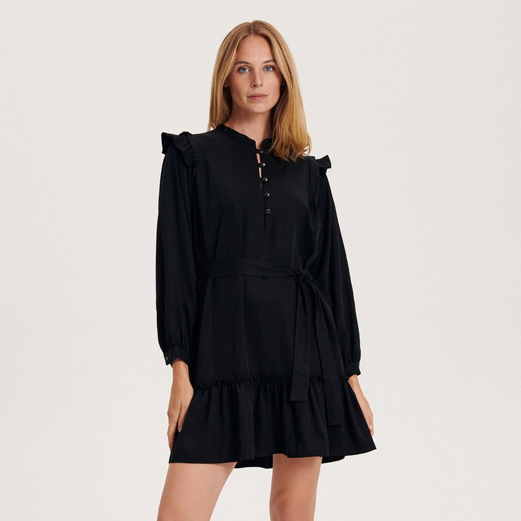 Reserved - Sukienka mini z lyocellu - czarny