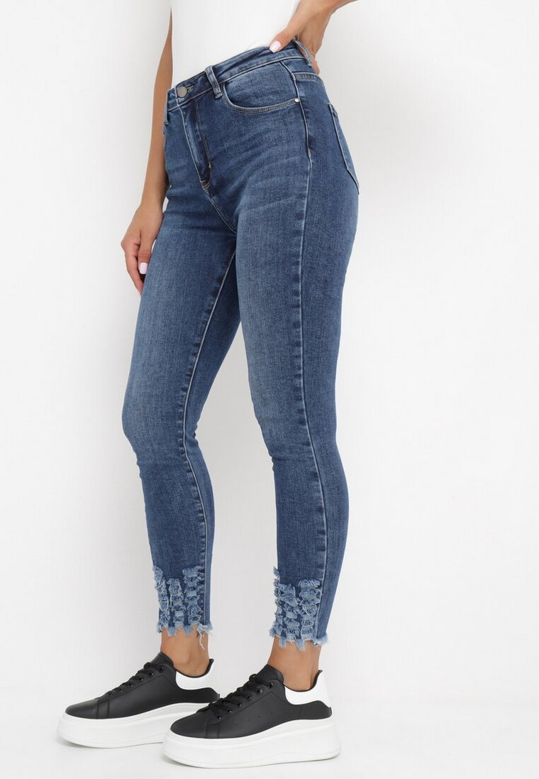 Granatowe Jeansy Skinny z Przetarciami Fiava