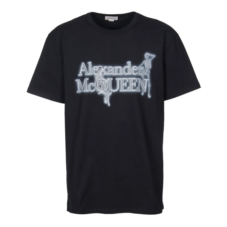 Czarna Koszulka z Logo Grafiką O-neck Alexander McQueen