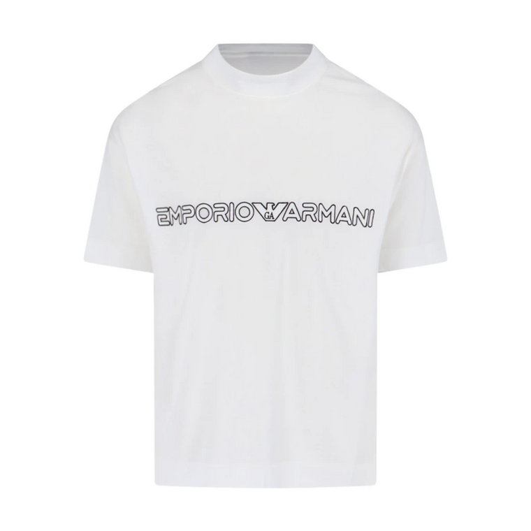 Biała Koszulka z Logo z Bawełny Krótki Rękaw Emporio Armani