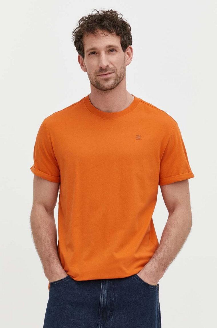 G-Star Raw t-shirt bawełniany męski kolor pomarańczowy gładki