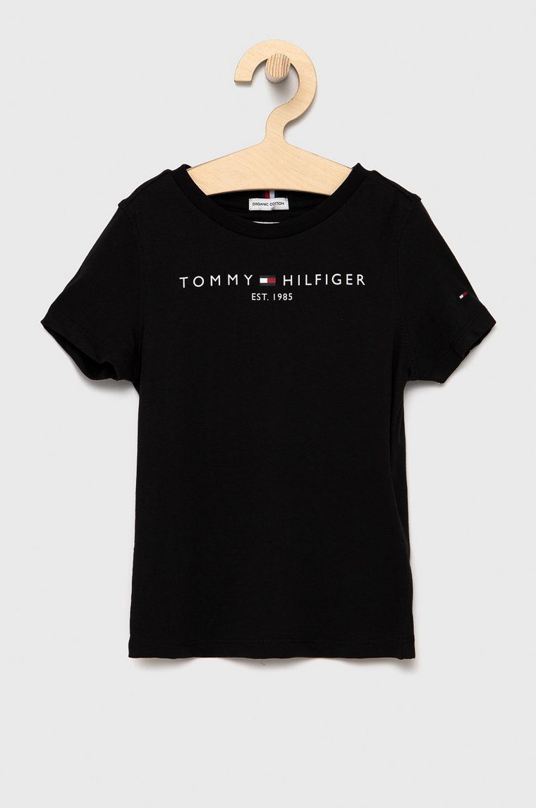 Tommy Hilfiger T-shirt bawełniany dziecięcy kolor czarny z nadrukiem KS0KS00210
