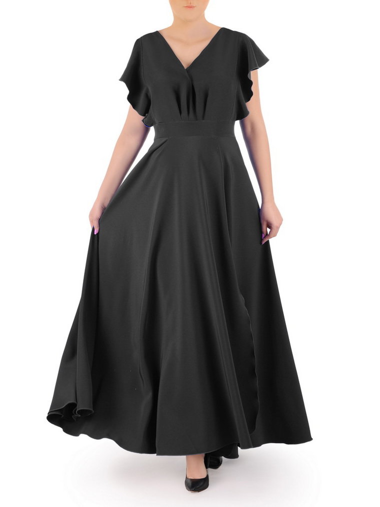 Czarna sukienka maksi z motylkowymi rękawami 34917